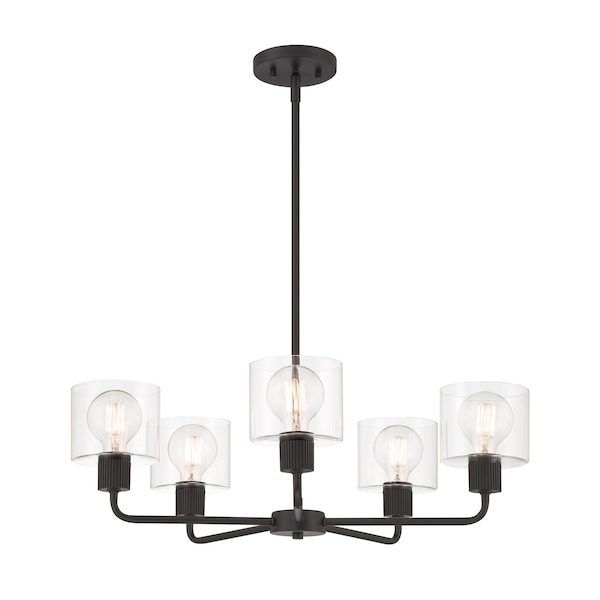 Designers Fountain Vibrato 5 Light Transitional Matte Black with Clear Glass Shades Chandelier For Dining Rooms D285M-5CH-MB - main